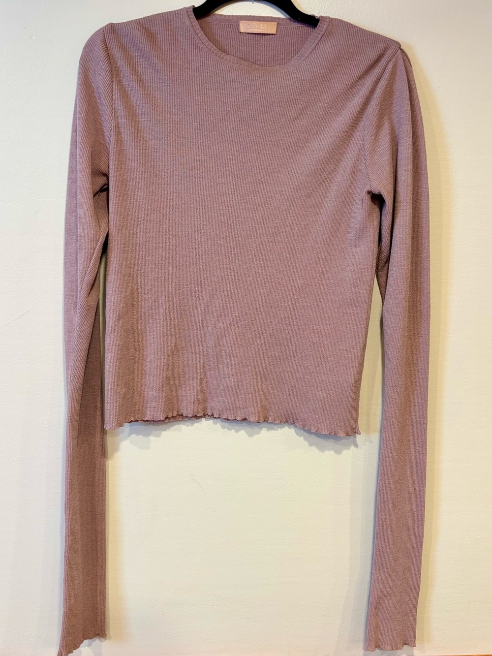DROMe Luxury Ribbed Lettuce Hem Long Sleeve Top Amethyst Purple Women's Small